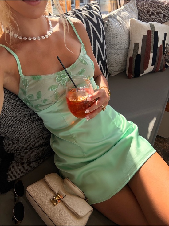 Peppermayo Dresses & Skirts - Peppermayo Mint Green Embroidered Mesh Bodice Mini Dress